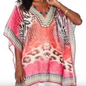 ASA Jewelry Kaftans Sheer Short V-neck Pink Caftan